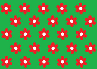 Vector abstract green background with red floral pattern