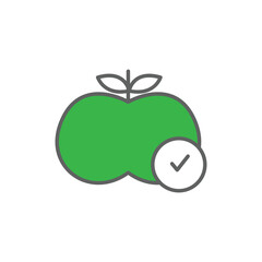 Apple icon illustration with check marks. suitable for diet icon. Two tone icon style. icon related to fitness. Simple vector design editable