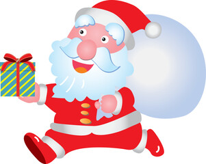 プレゼントを持って走るサンタクロース
