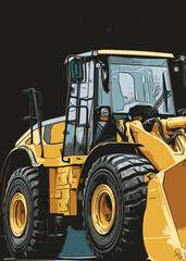 Bulldozer at the construction, Vector illustration of the industrial machinery for construction business design elements.