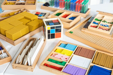 Montessori materials for secondary school learning math educational logical geometric wooden details