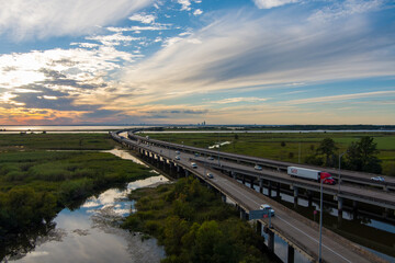 Bridge on Mobile Bay at sunset 