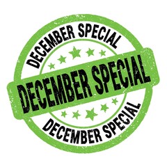 DECEMBER SPECIAL text written on green-black round stamp sign.