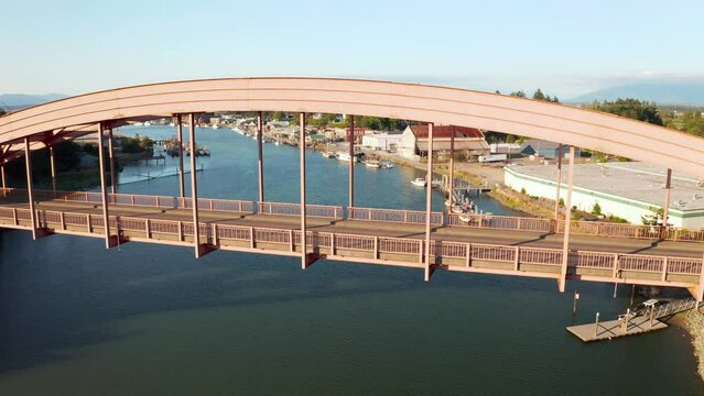 La Conner Rainbow Bridge View Going Down Towards River and Town