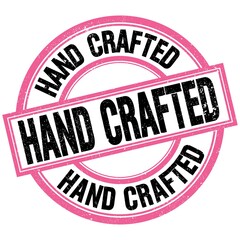 HAND CRAFTED text on pink-black round stamp sign