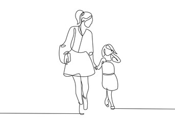 Mother with Baby Continuous One Line Drawing. Mother Day Minimalist Illustration. Happy Family Minimal Line Art Sketch Drawing for Home Decor, Wall Art. Vector EPS 10 