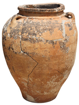 Ancient fractured amphora terracotta vase isolated