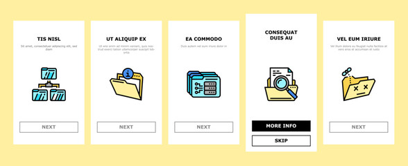 folder paper business file empty onboarding mobile vector. blank open, office template, document information, presentation page, archive cover folder paper business file empty illustrations