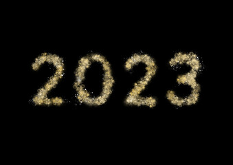 2023 Happy New Year firework text on a plain background