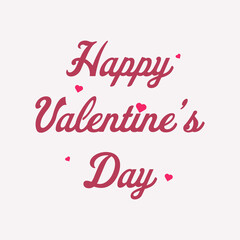 Lettering Happy Valentine's Day on a pink background with hearts. Greeting card, background. Viva Magenta color lettering.