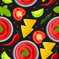 Seamless pattern with salsa sauce. View from above.