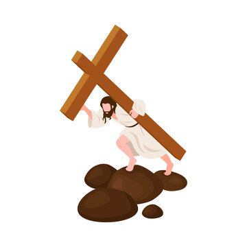 jesus carrying wooden cross on rocks clip art preview