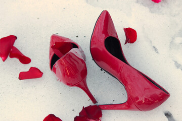 red shoes in the snow