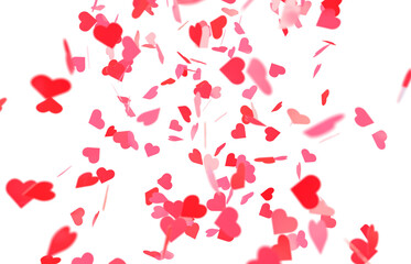 Falling red and pink hearts isolated on transparent background. Valentine’s day design. 3D rendering