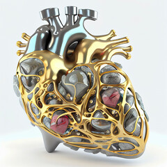 Human heart jewerly made from gold, ceramic and precious stones, generative ai illustration