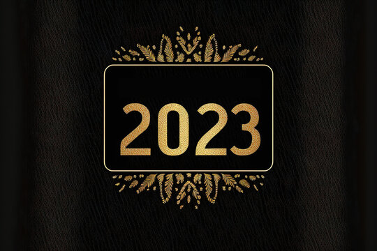 2023 loading, gold glitter progress bar on black background, new year holiday greeting card. Generative AI