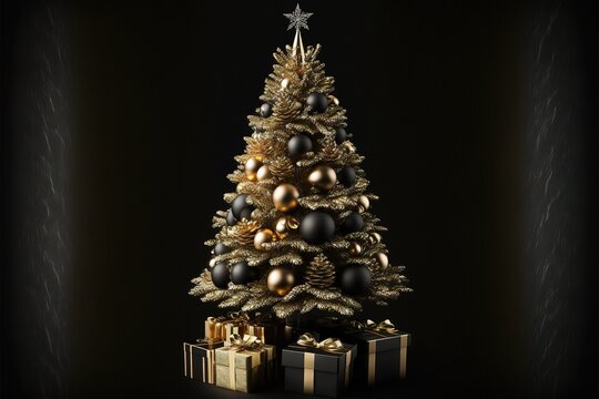 Abstract christmas tree made with particles background stock illustration. Generative AI