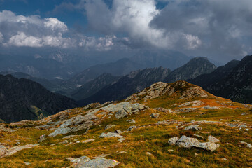 Fototapeta premium It's autumn time in the mountains of the Val Grande national park in north Italy Alps