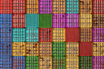 Stack of containers box, Cargo freight ship for import export logistics.