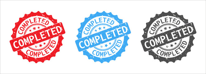 Completed Stamp Vector. Round Badge and Seal on White Background