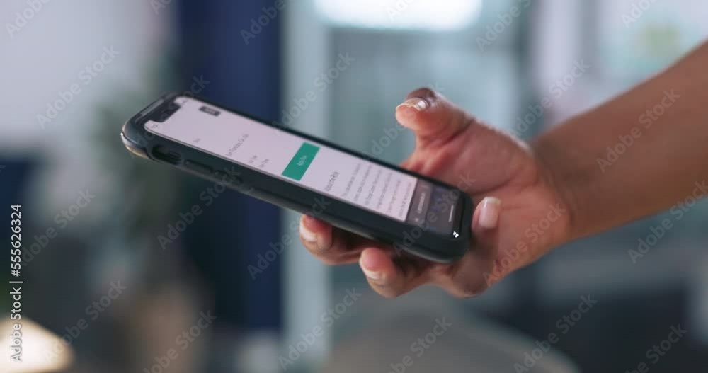 Poster hands, phone and app in ecommerce, ux or ui for marketing, advertising or mobile system test at offi