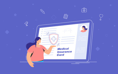Health insurance online card. Vector illustration. The concept of online health care. Technology in medicine