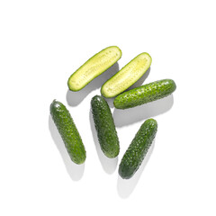 pimply fresh cucumbers isolated on white background. natural farm product. Without GMO.