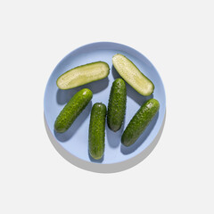 pimply fresh cucumbers isolated on white background. natural farm product. Without GMO.