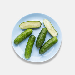 pimply fresh cucumbers isolated on white background. natural farm product. Without GMO.
