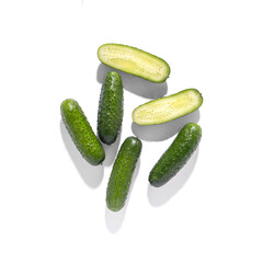 pimply fresh cucumbers isolated on white background. natural farm product. Without GMO.