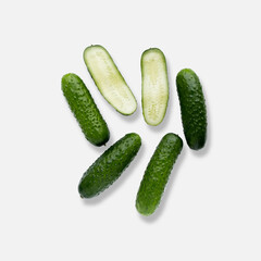 pimply fresh cucumbers isolated on white background. natural farm product. Without GMO.