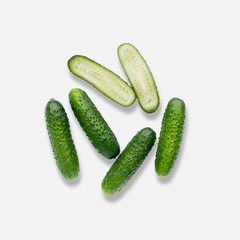 pimply fresh cucumbers isolated on white background. natural farm product. Without GMO.