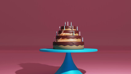Gâteau d'anniversaire en 3D avec mention Joyeux Anniversaire et bougies