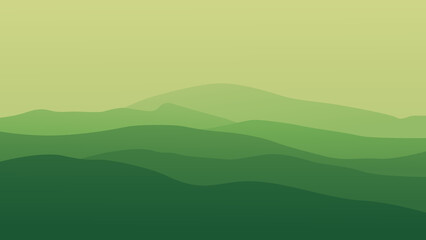 Meadows in the mountains. Green color. Vector illustration. Suitable for website, social media, desktop, wallpapers, postcards.