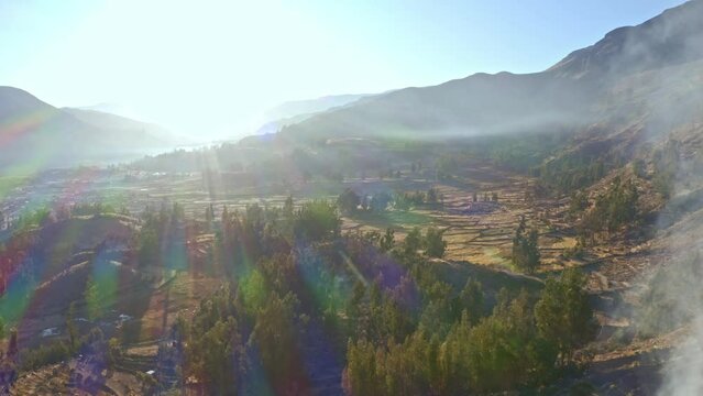 dawn maca district, colca valley, route to the colca valley, along with its terraces.