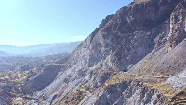Maca district aerial shot, Pe&ntilde;a Blanca tunnel, Colca Valley route.