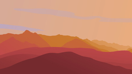Dawn over the mountains. Gradient picture. Vector illustration. Suitable for website, social media, desktop, wallpapers, postcards.