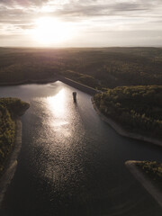 Aerial sunset dam