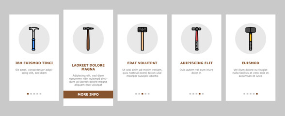 hammer tool construction onboarding mobile vector. carpentry wood, equipment work, metal repair, mallet carpenter court, hand steel hammer tool construction illustrations