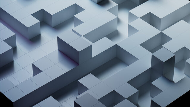 Neatly Aligned Glossy Blocks. Grey, Contemporary Tech Wallpaper. 3D Render.