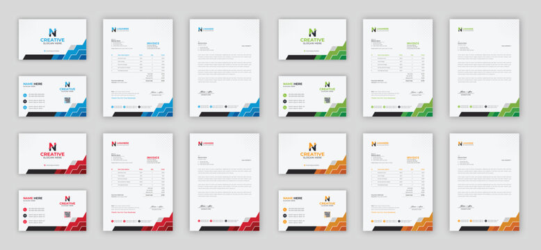Corporate branding identity design includes Business Card, Invoices, Letterhead Designs, and Modern stationery packs with Abstract Templates	