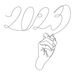 One continuous line of 2023 number written by with felt tip pen. Thin Line Illustration vector concept. Contour Drawing Creative ideas.