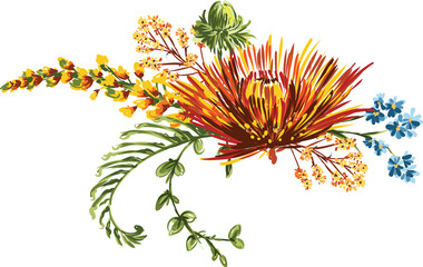 Hand drawn wild floral bouquet