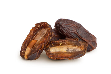 
dried dates isolated on white background. Halves of dried dates.