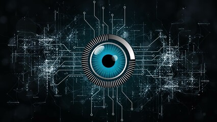 Electronic eye futuristic technology between information connecting lines - abstract technology concept background - 3D Illustration
