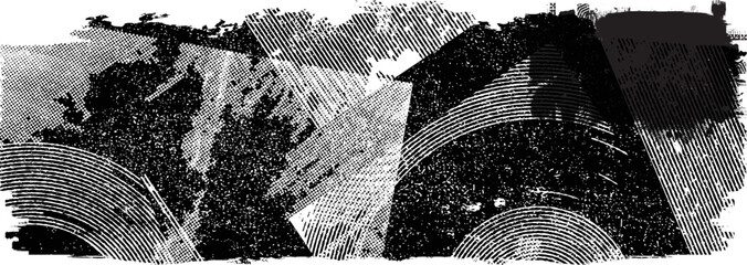 Glitch distorted grunge layer  . Noise destroyed texture . Trendy defect error shapes . Overlay grunge texture . Distressed effect .Vector shapes with a halftone dots screen print texture.
