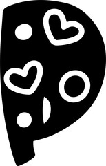 valentine style alphabet with heart, letter P