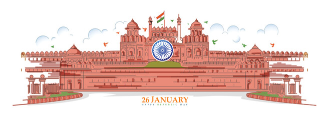 vector sketch of  red fort for bRepublic Day India (26 January).
