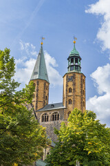 Fototapeta na wymiar Market church with two towers in Goslar UNESCO world cultural heritage site in Harz, Lower Saxony in Germany