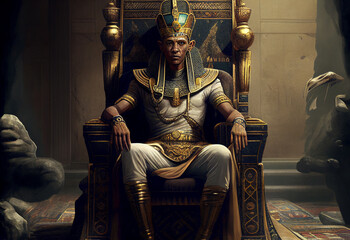 Egyptian pharaoh sitting in background - obrazy, fototapety, plakaty